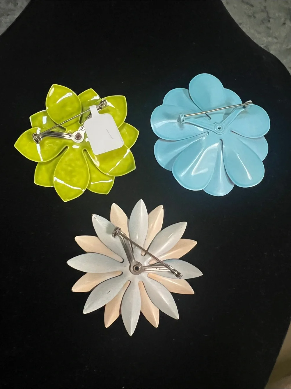 Vintage Three-Piece Floral Brooch Trio - Yellow, Blue & Red